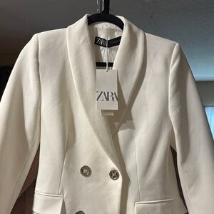 Zara Women's Cream Double-Breasted Blazer